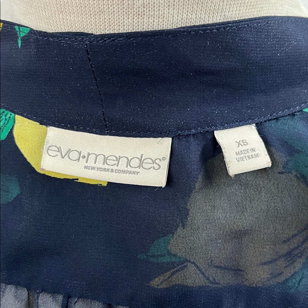 Navy Sheer Wrap Blouse with Lemon Pattern - Picture 6 of 6